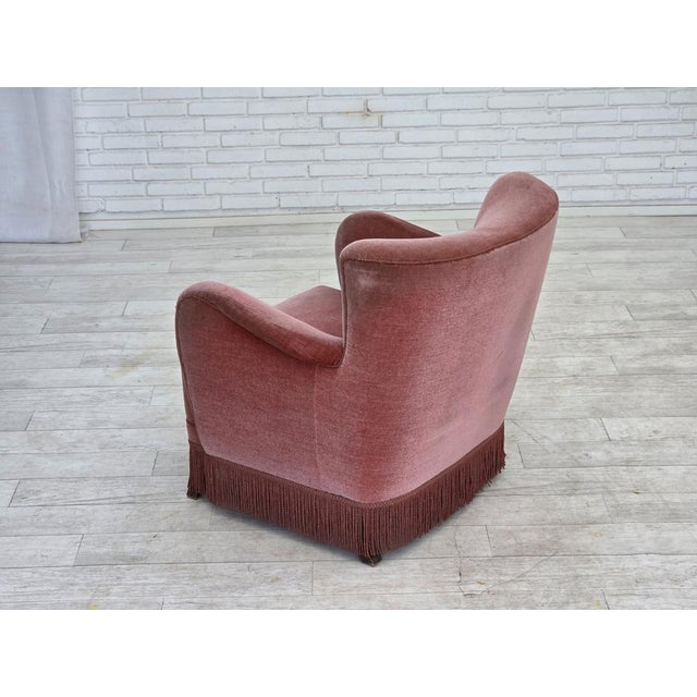 Danish Armchair in Pink Velour and Oak, 1960s For Sale - Image 9 of 18
