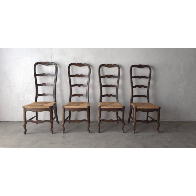 Brown Vintage Rustic European Style Rush Seat Dining Chairs - Set of 8 For Sale - Image 8 of 11
