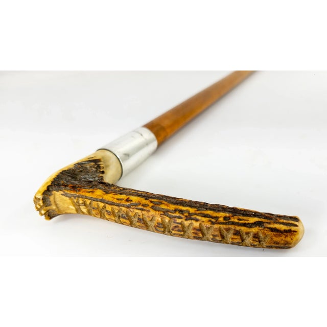 20th Century Sterling Silver and Stag Horn Antler Riding Crop | Chairish