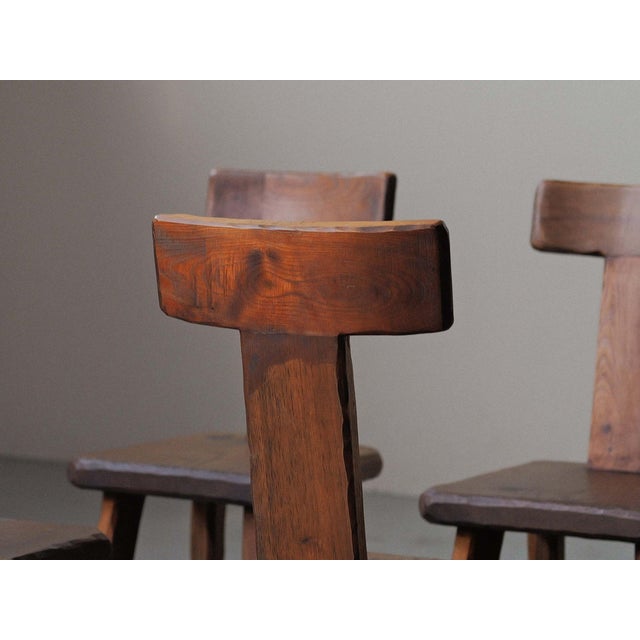 Vintage Brutalist Handcrafted Chestnut Chairs, France, 1970, Set of 6 For Sale - Image 13 of 18