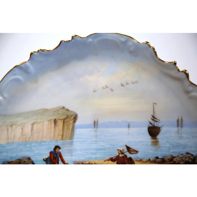 Blue Pair of French Hand-Painted Porcelain Coastal Plates Signed Francis For Sale - Image 8 of 10