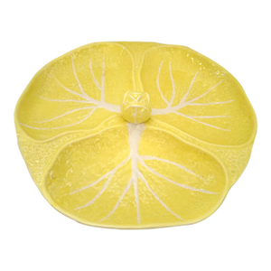Vintage Secla Portugal Yellow Cabbage Leaf 3-Part Relish Dish
