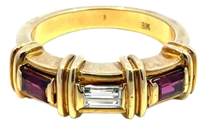 18k Yellow Gold Ruby & Diamond Ring, Size 6