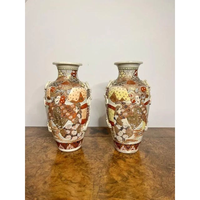 Large Antique Satsuma Vases, 1910, Set of 2 For Sale - Image 3 of 7