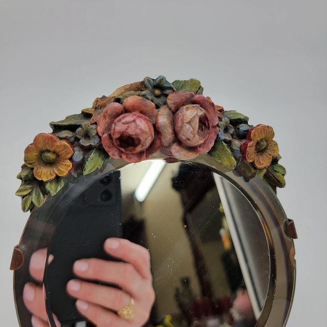 Antique Barbola Vanity Dresser Mirror With Flowers For Sale - Image 4 of 8