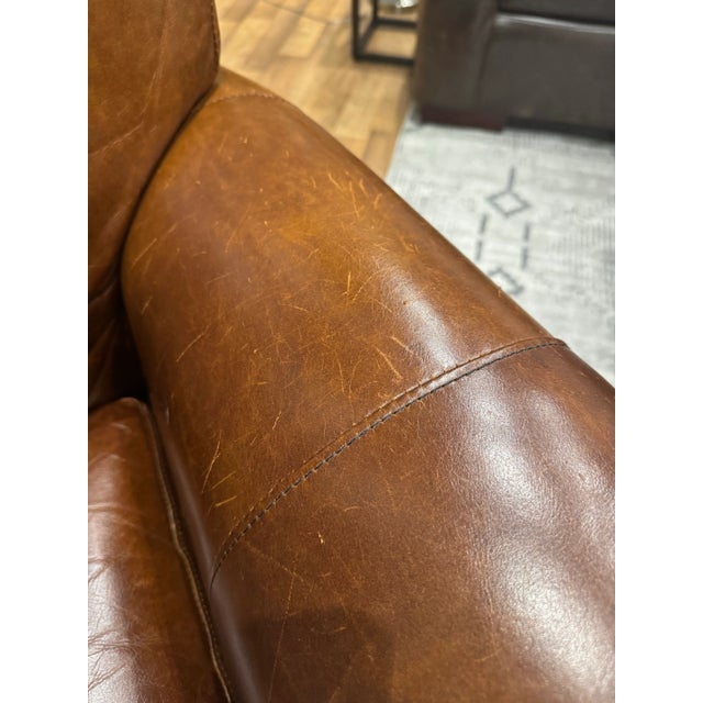 Vintage Traditional Chocolate Brown Solid Leather Club Recliner With Brass Nailhead Trim For Sale - Image 15 of 16