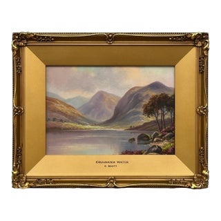 Miniature Vintage Oil Painting of Crummock Water in the English Lake District 1970 Circa For Sale