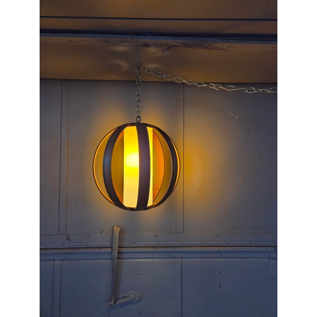 Wood 1960s Mid Century Bentwood Globe Pendant Swag Light For Sale - Image 7 of 10