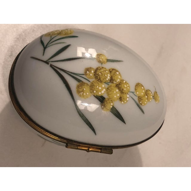 Limoges, France French Limoges Yellow Gomphrena Egg Trinket Box For Sale - Image 4 of 9
