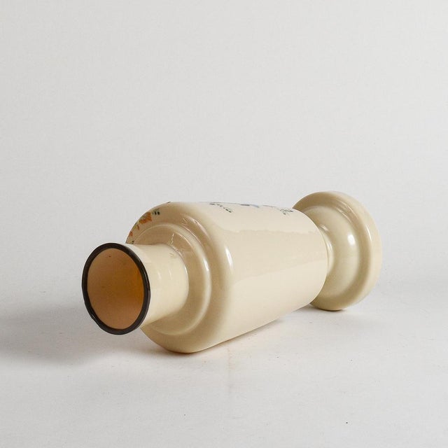 Cream Opaline Glass Vase with Floral Decorations, France, Early 20th Century For Sale - Image 8 of 9