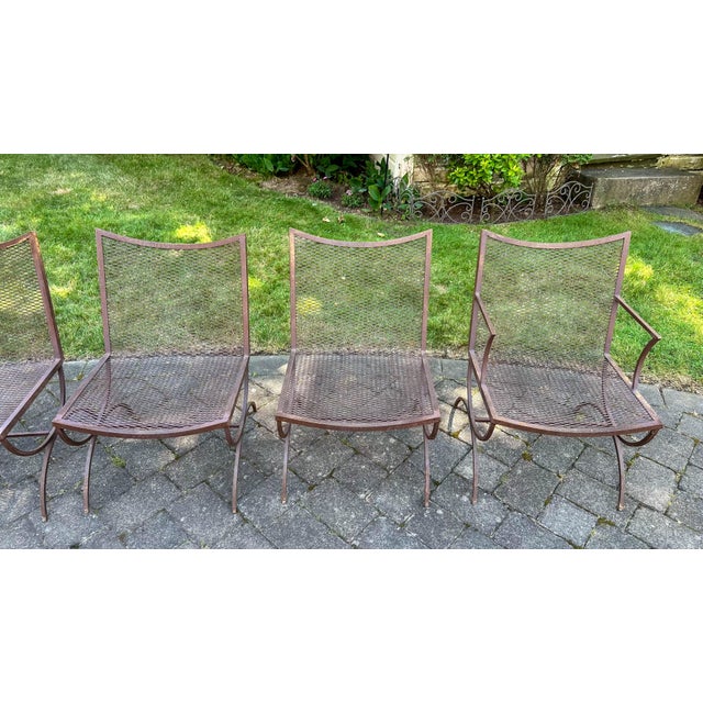 Mid-Century Bob Anderson Wrought Iron Mesh Patio Chairs - 5 Pieces, Attributed For Sale - Image 13 of 16