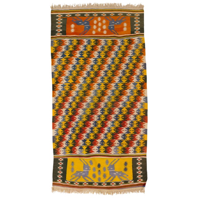 Tribal Rajasthani Multi-Color Indian Cotton Dhurrie Rug with Deer Motif For Sale - Image 10 of 10