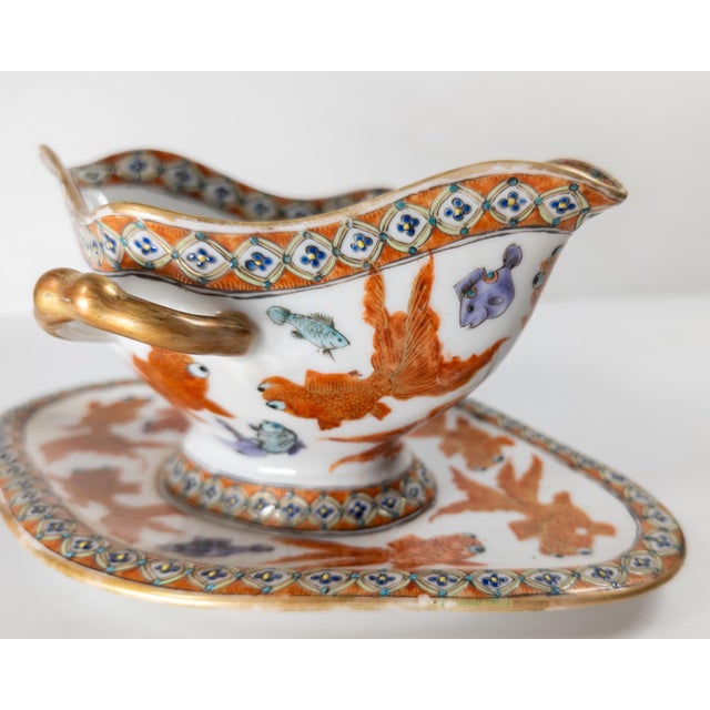 20th Century Chinese or Japanese Export Gravy Boat With Carp or Goldfish For Sale In New York - Image 6 of 15