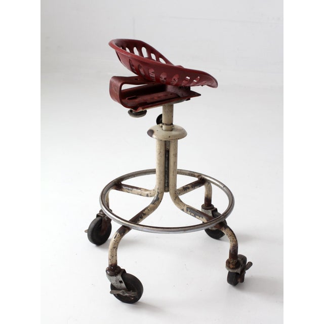 Vintage Industrial Rolling Stool With Cast Iron Tractor Seat For Sale - Image 18 of 18