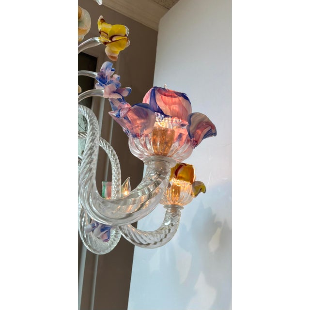 Italian Italian Venetian Glass Flower Chandelier For Sale - Image 3 of 6