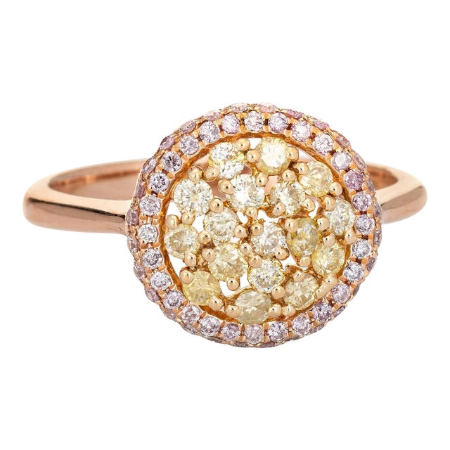 Pink Yellow Diamond Halo Ring Estate 18 Karat Rose Gold Fine Coloured Gemstones size 8.25 For Sale