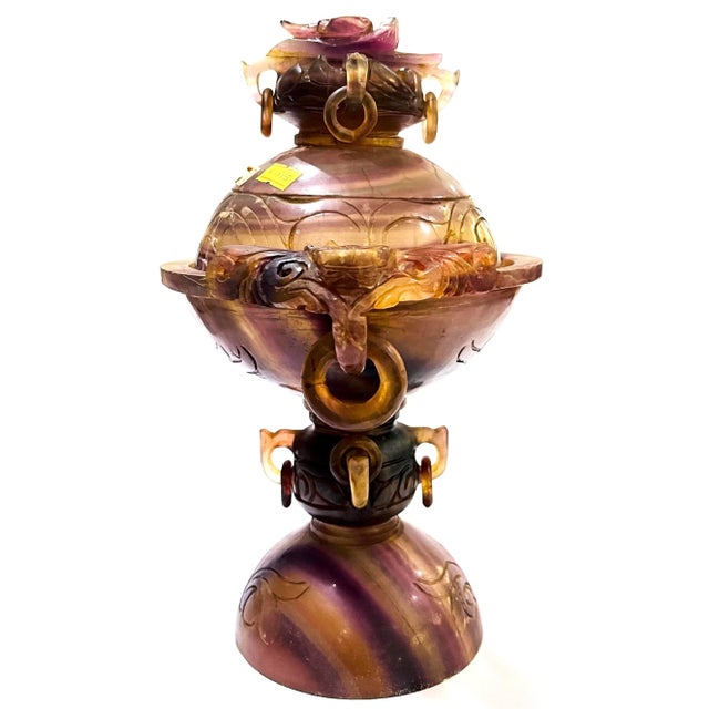 Gemstone Antique Qing Dynasty Chinese Hand-Carved Amethyst Censer For Sale - Image 7 of 12