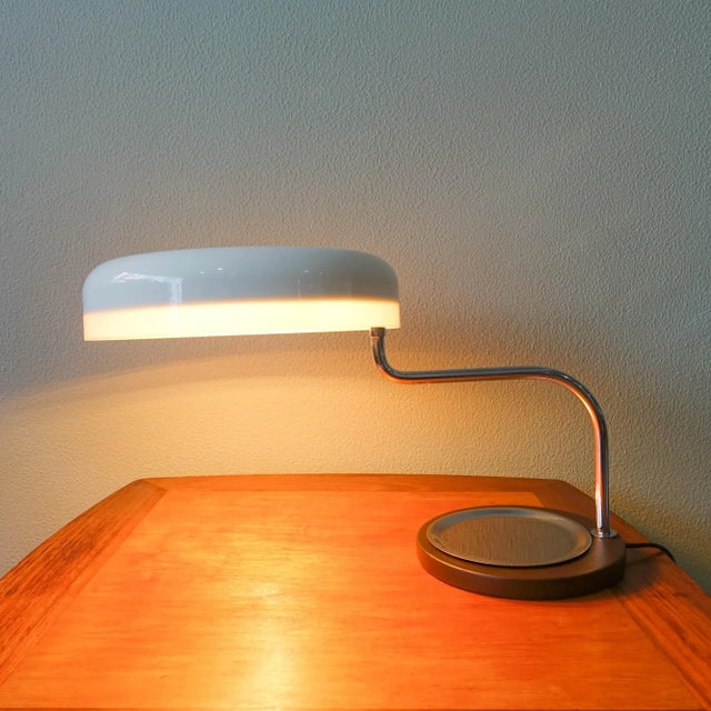 This lamp was designed by G. Scolari and produced by Metalarte in Spain, in 1973. The lamp has a chrome articulated neck,...