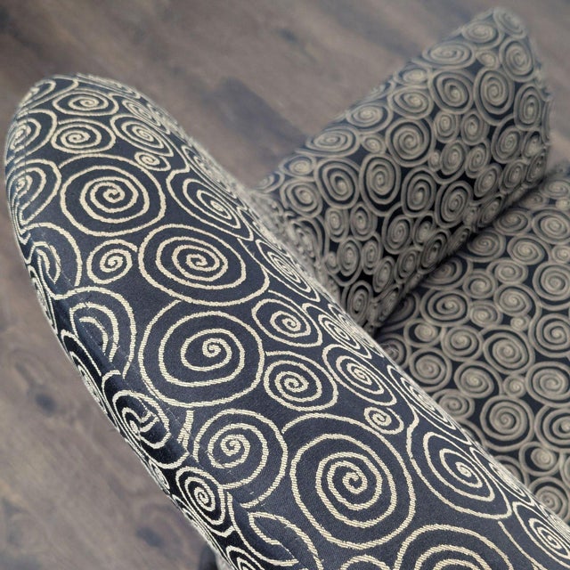 Textile Comfortable Lounge Chair With Swirl Pattern Upholstery For Sale - Image 7 of 9