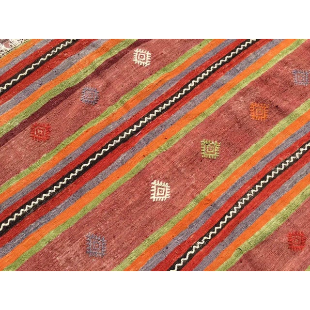 Vintage Striped Turkish Kilim Rug - 67" X 106" For Sale In Raleigh - Image 6 of 10
