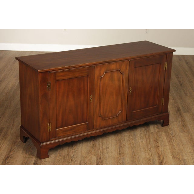 High Quality American Made Mahogany Sideboard with Three Cabinet Doors Opening to Adjustable Shelves and Removable Trays