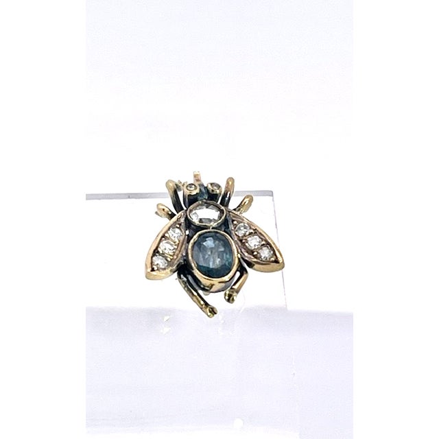 Antique Gold and Silver Bee Earrings With Sapphires and Diamonds, Pair For Sale - Image 13 of 13