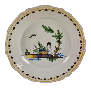 18th C. Nevers French Revolution Tin-Glazed Dish - La Famine Figure