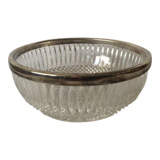 Antique Crystal Bowl with Silver Plated Rim For Sale