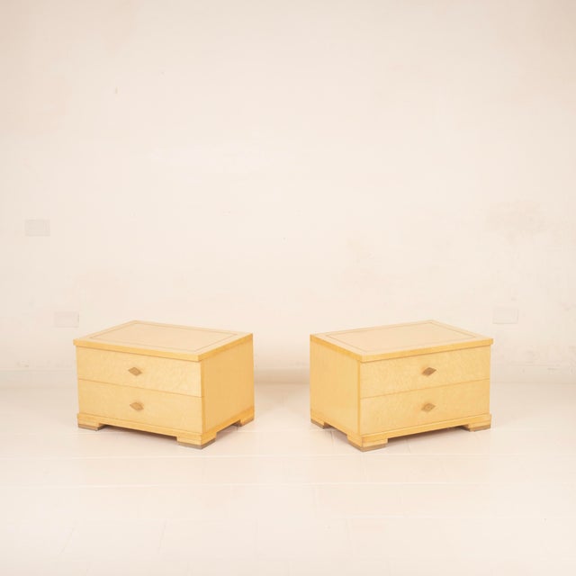 Italian Maple Burl and Brass Nightstands by Gianluigi Gorgoni for Fratelli Turri, 1980s, Set of 2 For Sale - Image 4 of 18
