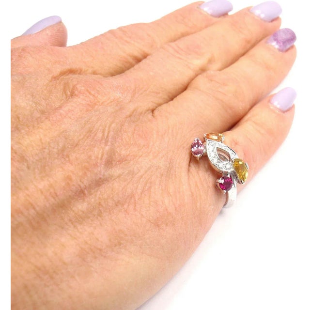 Silver CARTIER Sorbet 18k White Gold Diamond Tourmaline Sapphire Ring Size 50 For Sale - Image 8 of 9