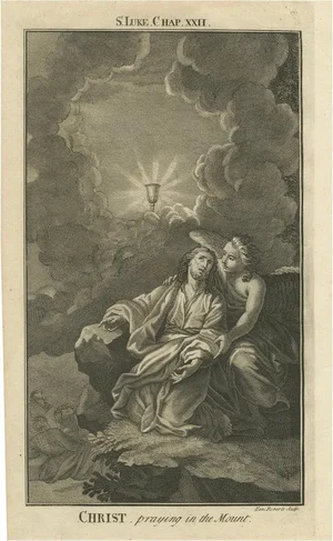 Em. Roberts, Christ Praying in Gethsemane Engraving Luke XXII Garden of Olives, 1735, Print