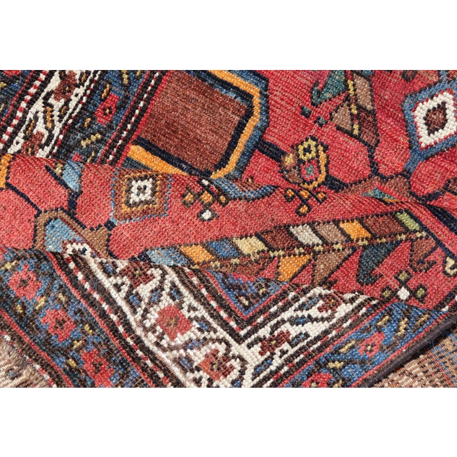 Kurdish Antique Runner in Vibrant Red Background and Multi-Tiered Border 3'3 X 14'1 For Sale - Image 11 of 12