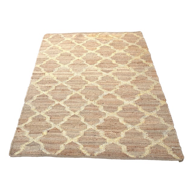 Hand Knotted Jute and Gold Foiled Papercord Rug, 1980s For Sale