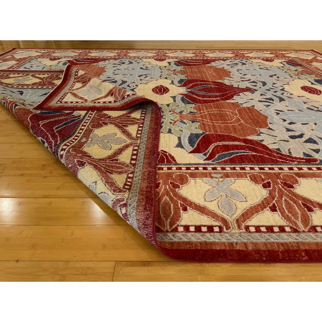 Textile Hand-Knotted Morris Style Rug – 9'2" X 11'10" – Arts & Crafts Floral Wool For Sale - Image 7 of 10