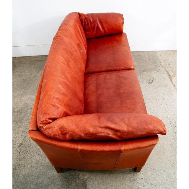 Mid-Century Modern Mid 20th Century Danish Modern Sofa Couch Rust Red Leather 3 Seat Denmark MCM For Sale - Image 3 of 11