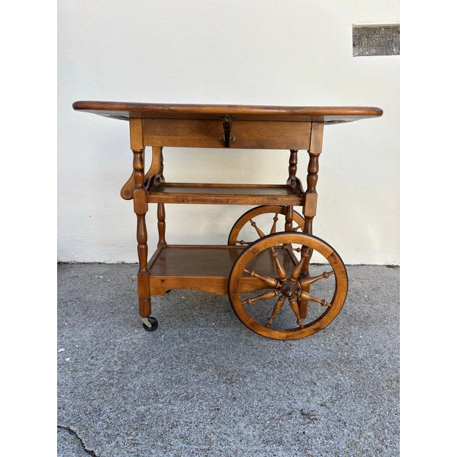 Vintage Drop-Leaf Bar Cart / Tea Cart, Trolley With Wheels and Removable Tray For Sale - Image 10 of 10