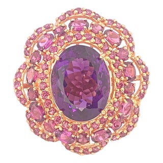 Bochic "Orient" Vintage Amethyst & White Topaz Ring Set In 18 K Gold & Silver For Sale