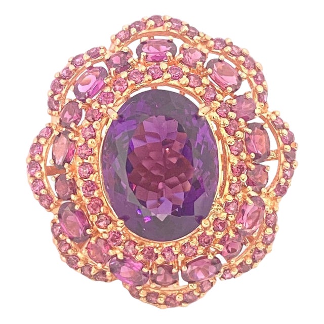 Bochic "Orient" Vintage Amethyst & White Topaz Ring Set In 18 K Gold & Silver For Sale