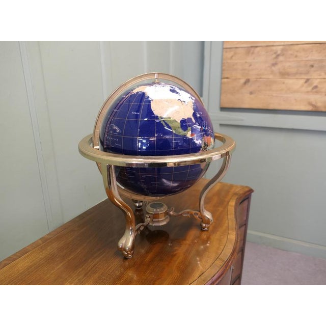 Table Top World Globe in Lapis and Brass, 1970s For Sale - Image 3 of 8