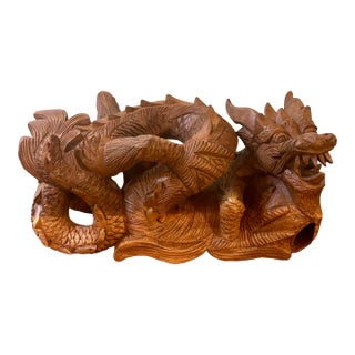 Vintage Chinese Hand-Carved Wooden Dragon Sculpture For Sale