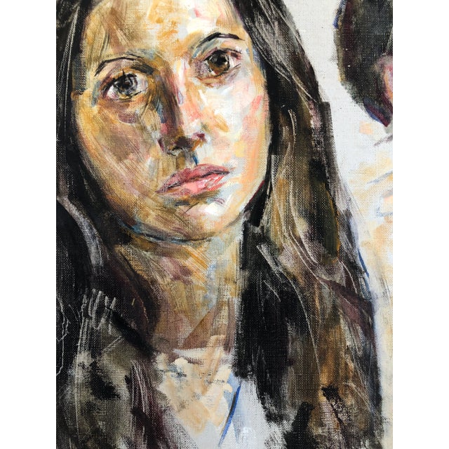 Available : Portrait of a woman with the artist by Thomas Strickland oil on canvas, great vintage wood vintage frame...