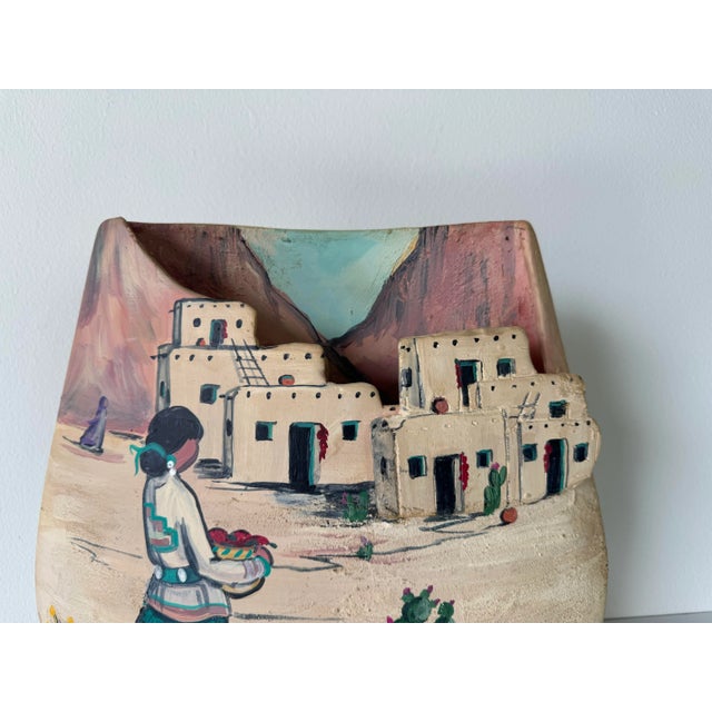 Rustic 1980's Terri Brody Elenzweig Southwest Pueblo Art Hand Painted Ceramic Vase For Sale - Image 3 of 11