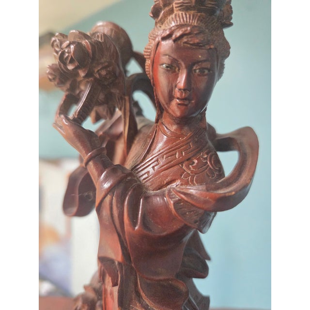 Chinese Carved Wood Celestial Maiden Statue For Sale - Image 9 of 12