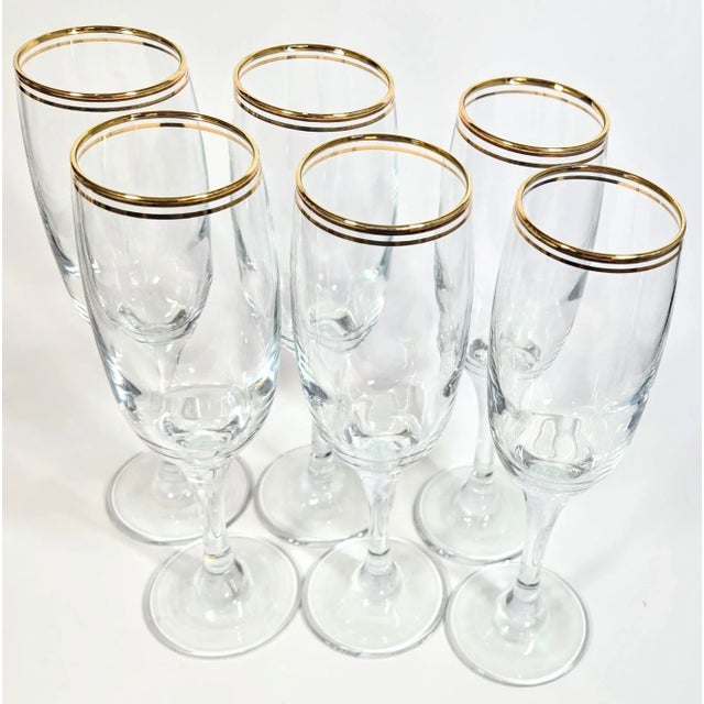 Gold Vintage Gold Trimmed Champagne Flutes- Set of 6 For Sale - Image 8 of 11