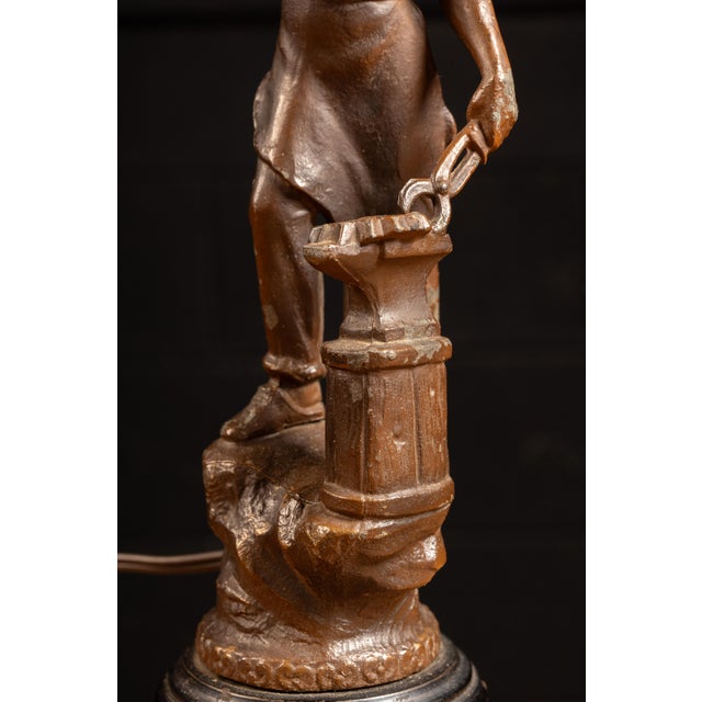 1910s Antique Art Nouveau German Spelter Blacksmith Lamp For Sale - Image 5 of 8