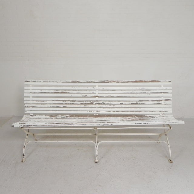 White Folding Garden Slatted Bench, 1930s For Sale - Image 8 of 18