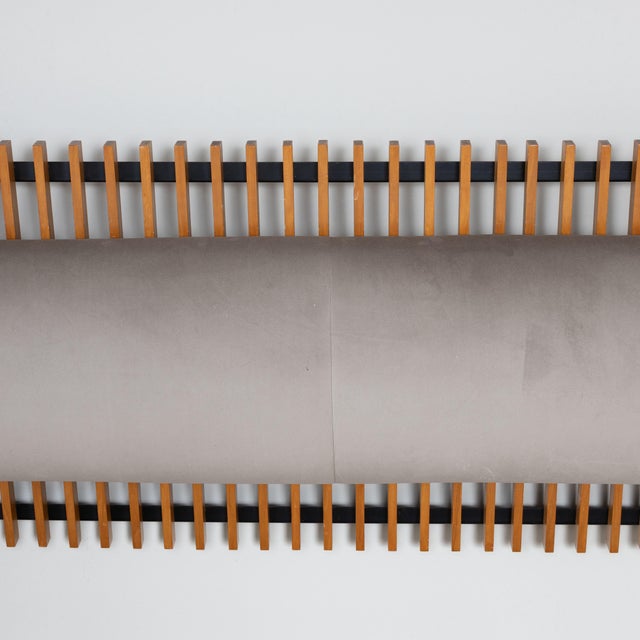 Wooden Bench with Velvet Cushions and Backrest, 1960, in Restored conditions. Designed 1960 to 1969