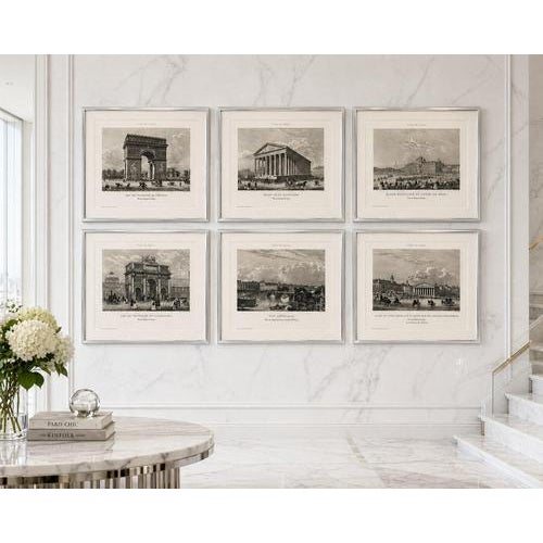 Title: Antique Paris Views Set of 6, Arc de Triomphe, Madeleine, Tuileries : A striking and highly decorative set of six...