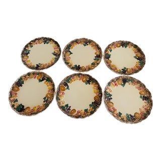 Vintage Lefton Majolica Style Fruit Border Plates - Set of 6 For Sale