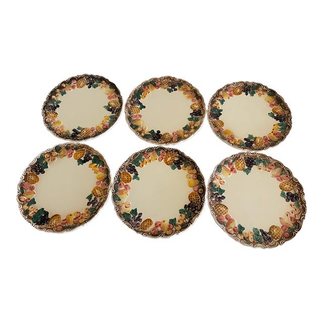 Vintage Lefton Majolica Style Fruit Border Plates - Set of 6 For Sale